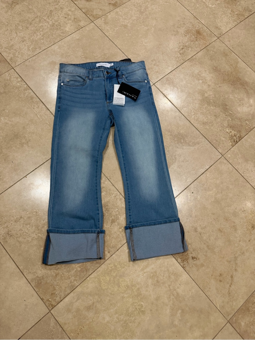 Tahari Light Blue Straight Leg Cuffed Jeans
